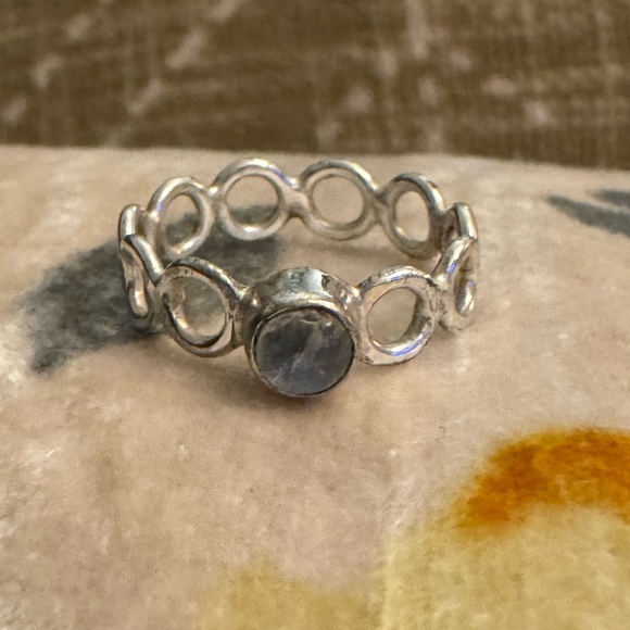 Sterling Silver Jewelry - Rainbow Moonstone Sterling Silver 925 Boho Circle Ring•Size 8